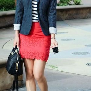 JCREW red mini skirt with lace